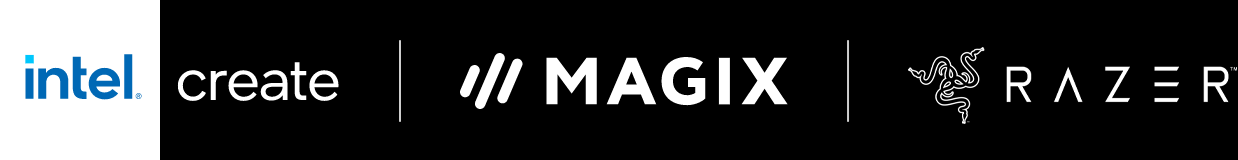 Intel Create, Magix, and Razer logos